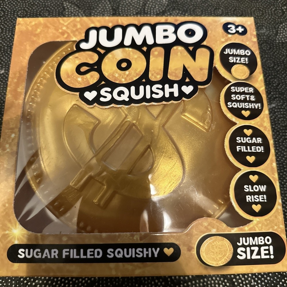 Jumbo Gold Coin Squishy  NIB Sugar Filled